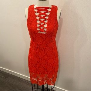 Red lace dress lace up chest size S